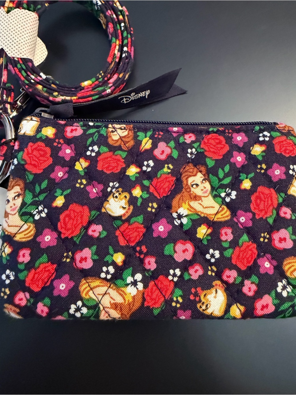 Vera Bradley Disney Zip ID Case Lanyard Belle Rose Floral ~ NWT - Picture 2 of 5